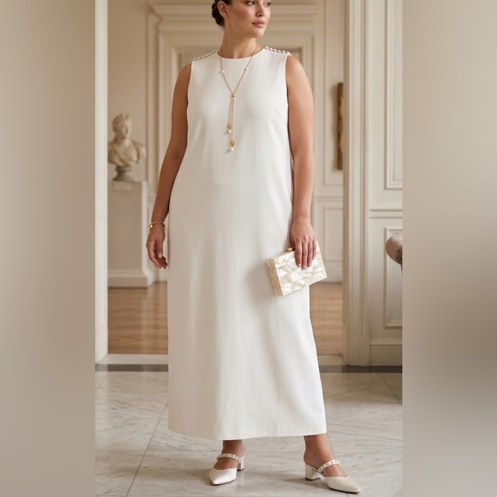 Rebdolls‎ Tulip Satin Button Shoulder Maxi Slip Dress White 5X 10735008-5X
